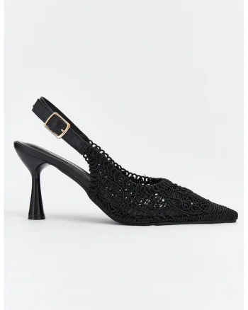 Pantofi slingback texturati cu varf ascutit, Negru