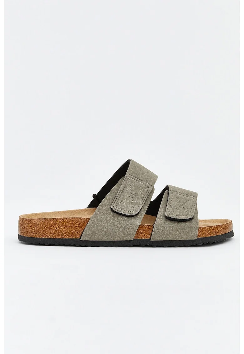 Papuci din material textil cu velcro, Kaki