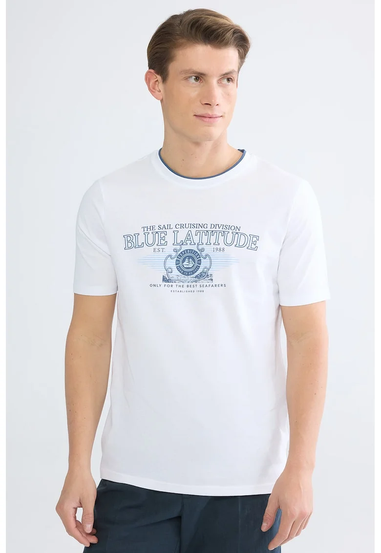 Tricou regular fit de bumbac, Alb/Albastru inchis