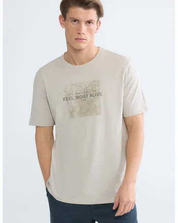 Tricou de bumbac cu imprimeu text, Alb fildes