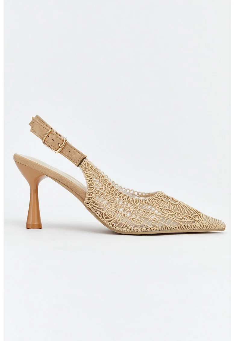 Pantofi slingback texturati cu varf ascutit, Bej