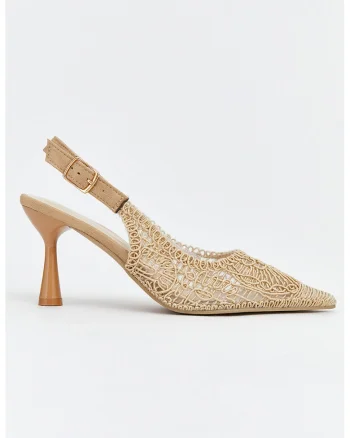 Pantofi slingback texturati cu varf ascutit, Bej