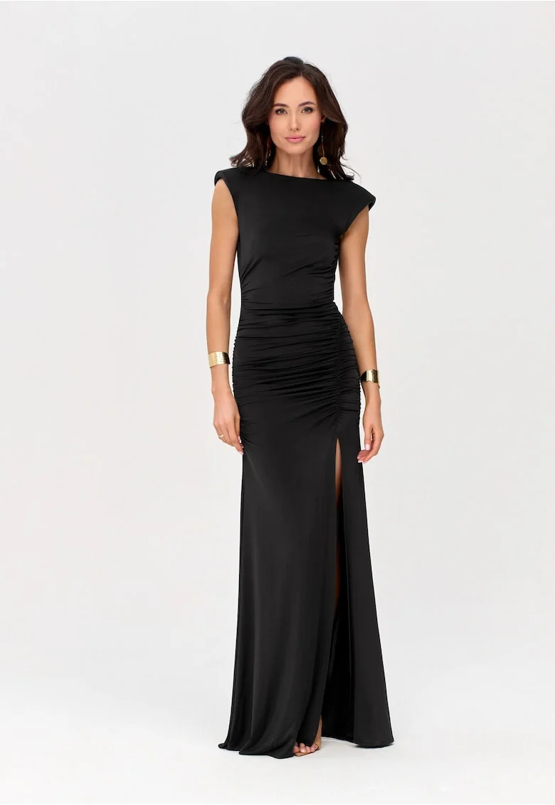 Rochie maxi drapata cu umeri intariti Aurelia