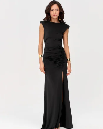 Rochie maxi drapata cu umeri intariti Aurelia
