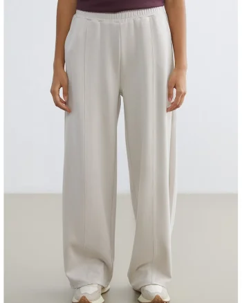 Pantaloni de trening cu croiala dreapta si banda elastica in talie, Bej deschis