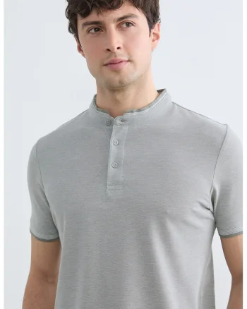 Tricou din amestec de bumbac cu fenta cu nasturi, Gri