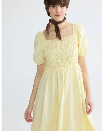 Rochie midi cu maneci bufante, Galben deschis
