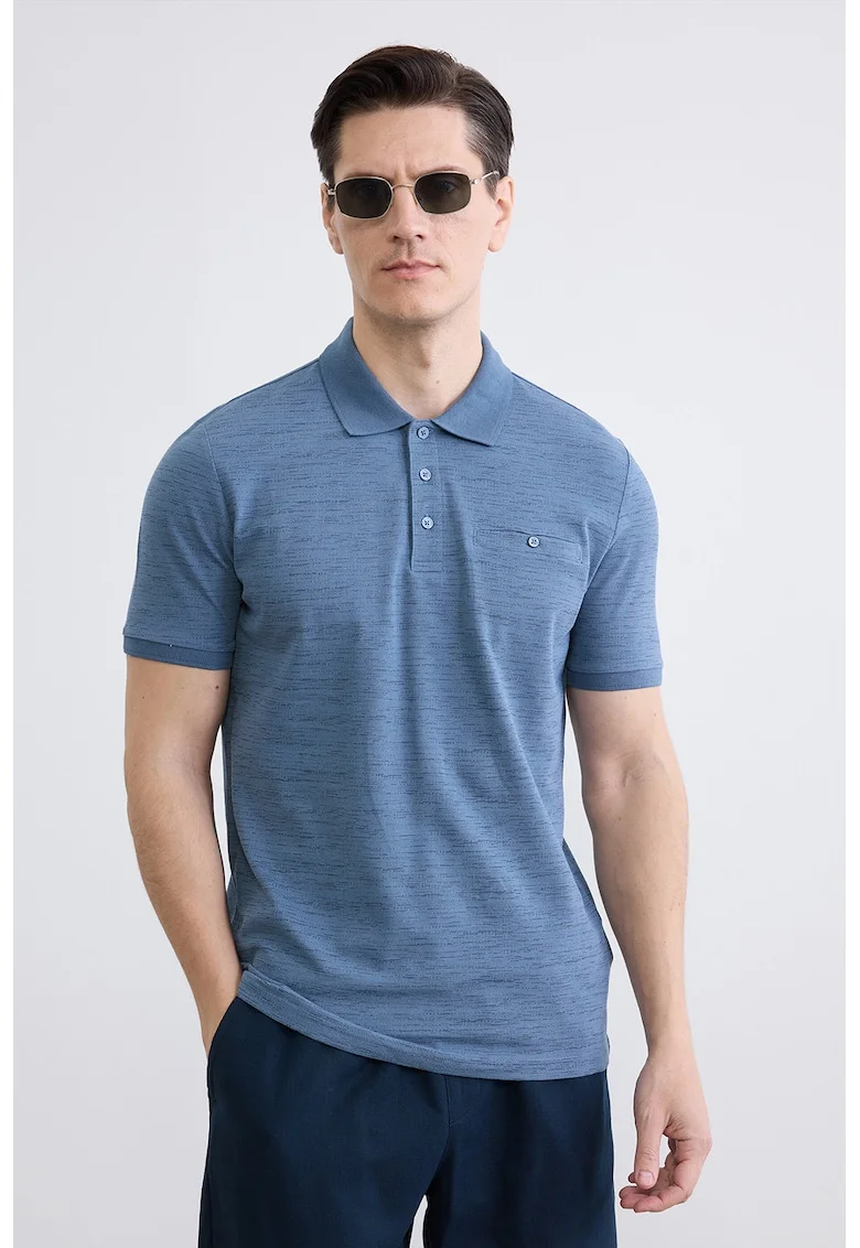 Tricou slim fit cu guler polo, Albastru prafuit