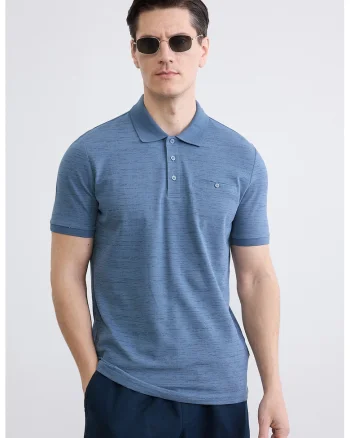 Tricou slim fit cu guler polo, Albastru prafuit