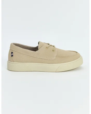 Pantofi boat de piele intoarsa sintetica, Bej inchis