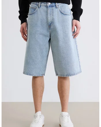 Blugi scurti cu croiala ampla, Albastru deschis melange