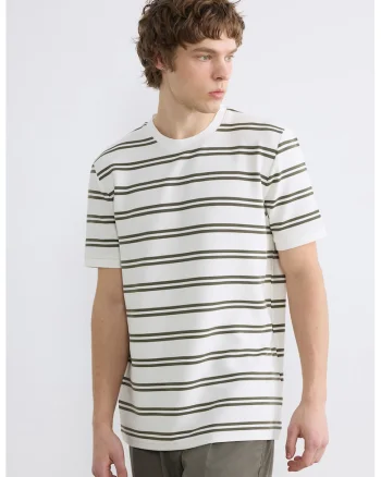 Tricou regular-fit cu dungi, Alb/Kaki inchis