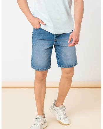 Blugi scurti relaxed fit cu talie medie, Albastru