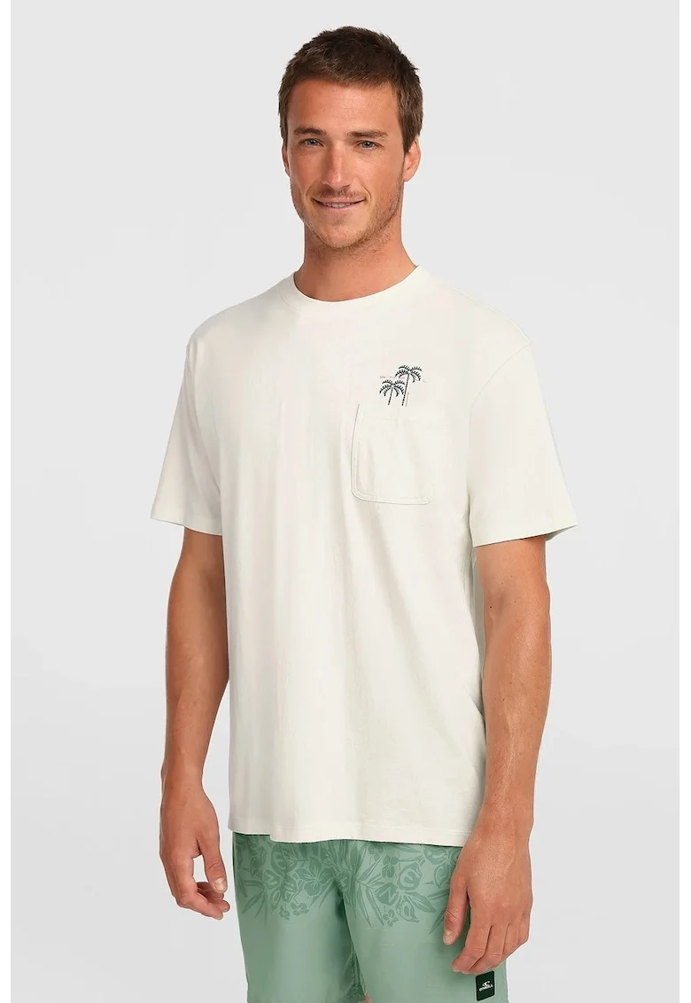 Tricou de bumbac cu buzunar pe piept, Alb
