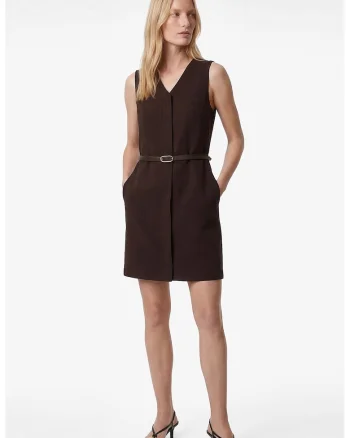 Rochie mini fara maneci cu decolteu in V, Maro inchis