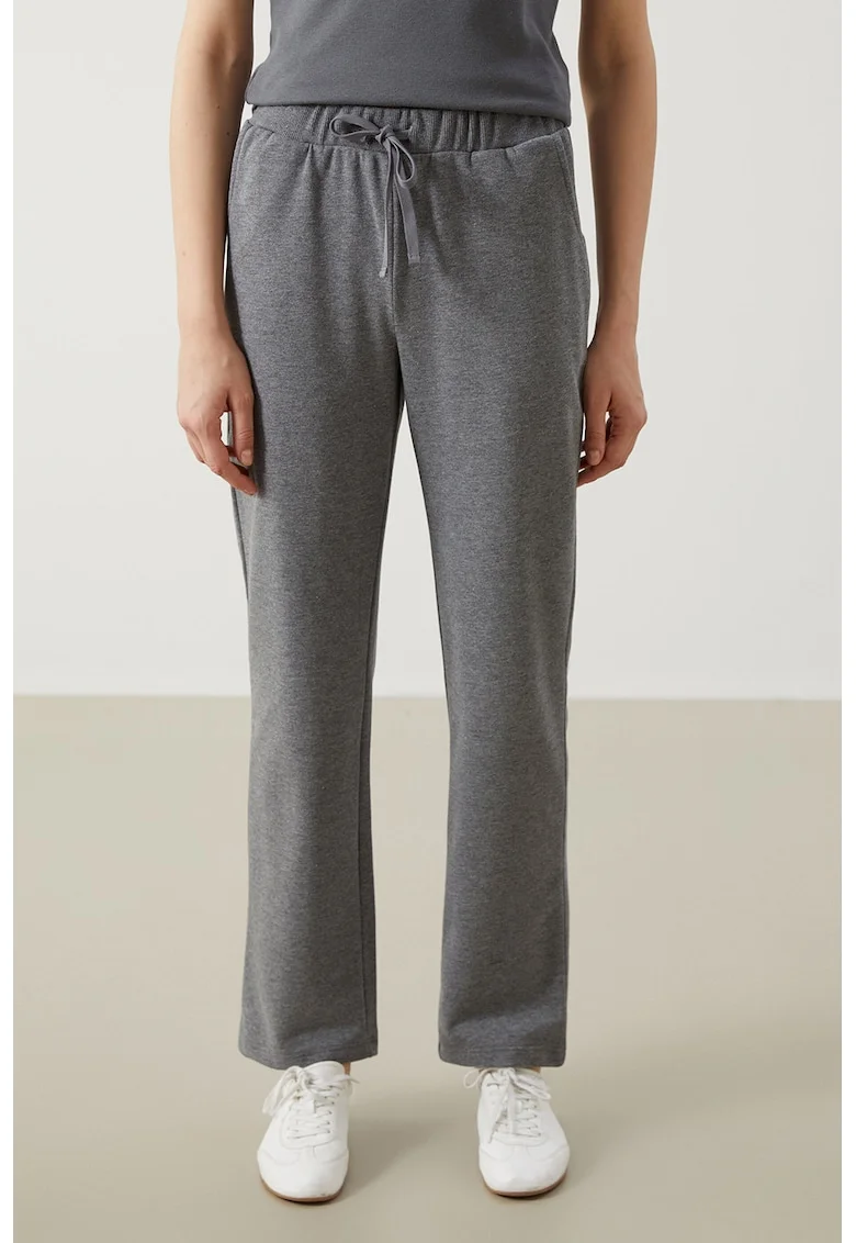 Pantaloni de trening cu croiala conica si snur, Gri deschis