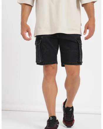 Bermude cargo din denim, Negru