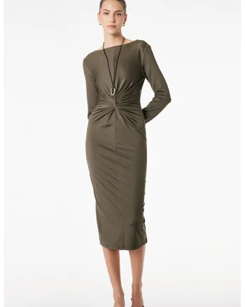 Rochie midi cu fronseuri, Verde sparanghel