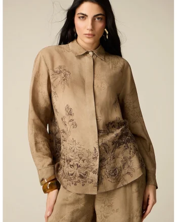 Camasa cu imprimeu floral, Maro taupe