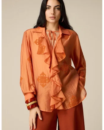 Bluza de satin cu volane, Portocaliu