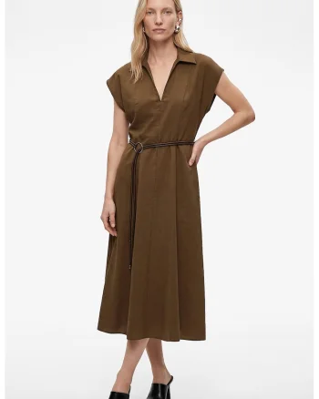 Rochie din amestec de modal cu maneci scurte, Kaki