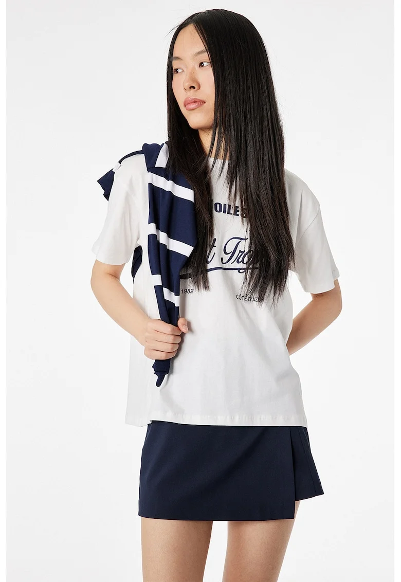 Tricou de bumba cu imprimeu text, Alb