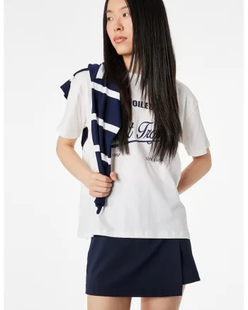 Tricou de bumba cu imprimeu text, Alb