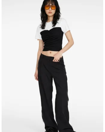 Tricou crop cu model 2 in 1, Alb/Negru