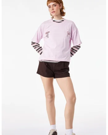 Tricou de bumbac cu imprimeu text, Roz pastel