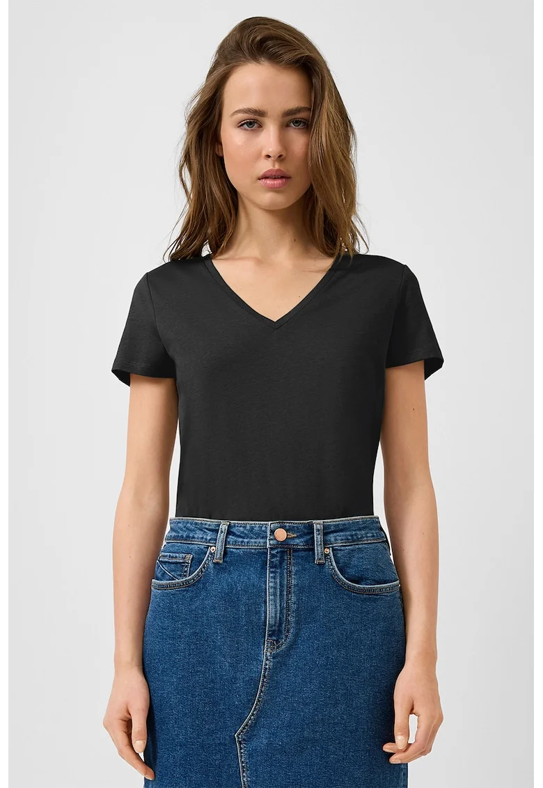Tricou de bumbac cu decolteu in V