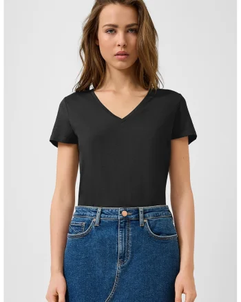 Tricou de bumbac cu decolteu in V
