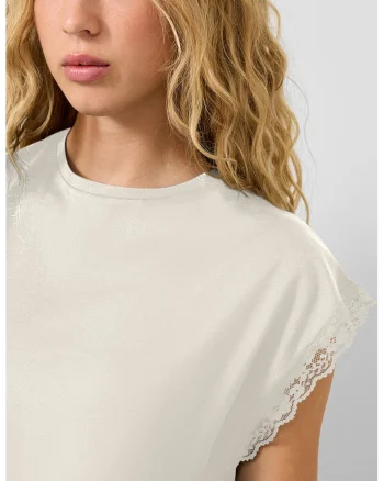 Tricou de bumbac cu dantela