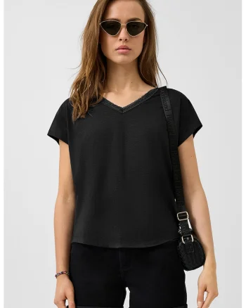 Tricou de modal si bumbac cu decolteu in V
