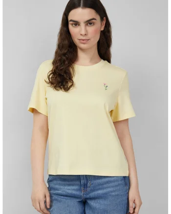 Tricou de bumbac cu broderie florala
