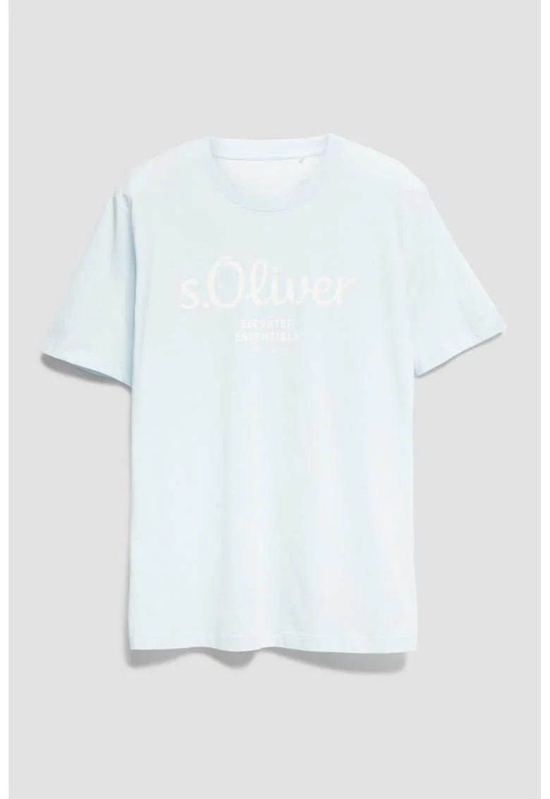 Tricou cu imprimeu logo si decolteu la baza gatului