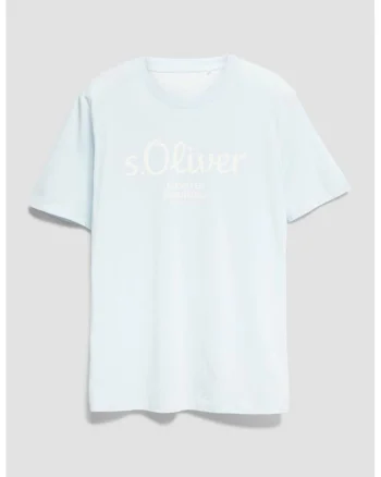 Tricou cu imprimeu logo si decolteu la baza gatului