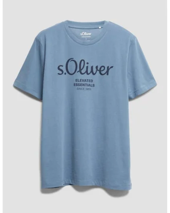 Tricou cu imprimeu logo si decolteu la baza gatului