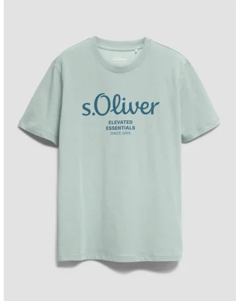 Tricou cu imprimeu logo si decolteu la baza gatului
