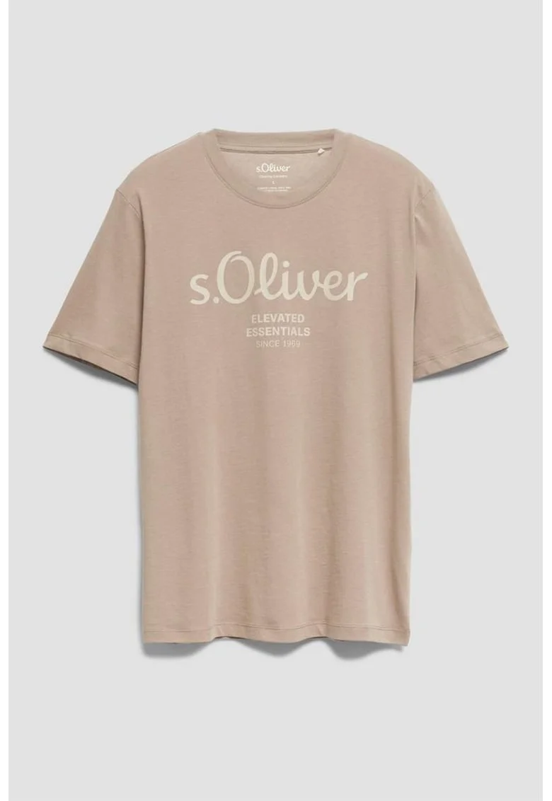 Tricou cu imprimeu logo si decolteu la baza gatului