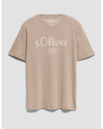 Tricou cu imprimeu logo si decolteu la baza gatului