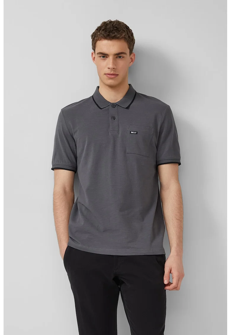 Tricou polo din bumbac cu buzunar pe piept