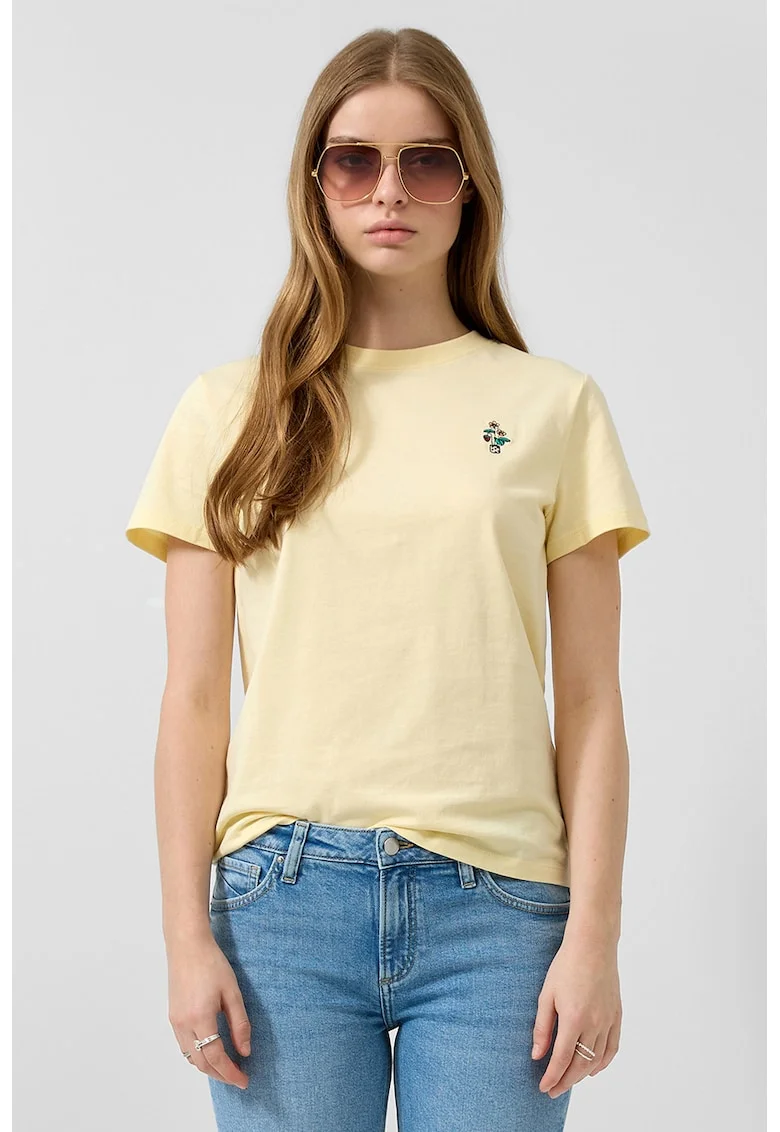 Tricou din bumbac cu broderie discreta cu model floral