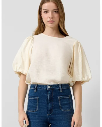 Bluza cu maneci bufante si aplicatie cu funda