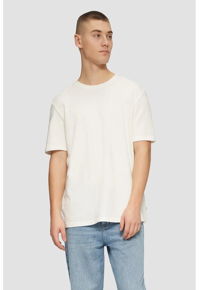 Tricou relaxed fit cu decolteu la baza gatului, Alb
