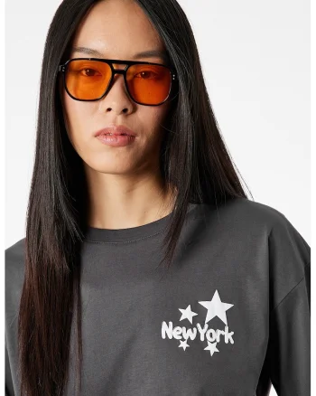Tricou cu imprimeu text, Gri antracit