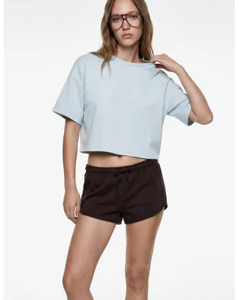 Tricou crop uni supradimensionat, Albastru deschis