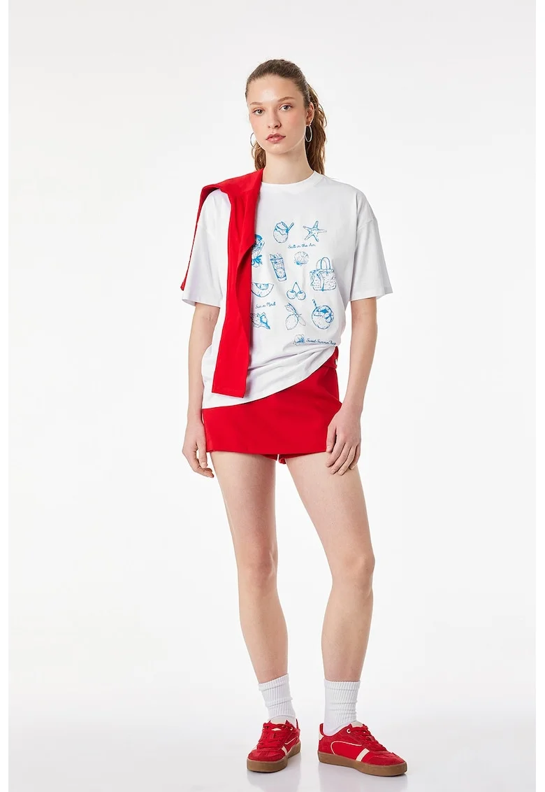 Tricou cu imprimeu grafic, Alb/Albastru