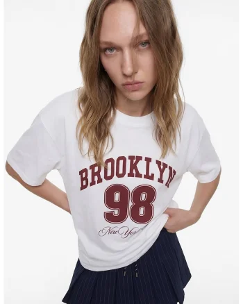 Tricou de bumbac cu imprimeu, Alb/Visiniu