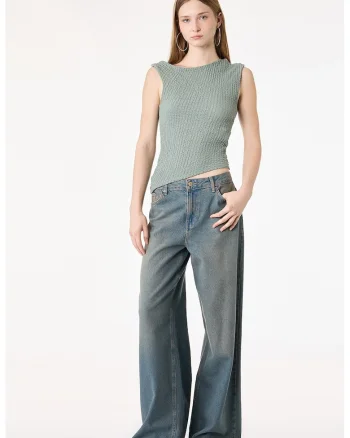 Top asimetric cu decolteu pe un umar, Verde deschis