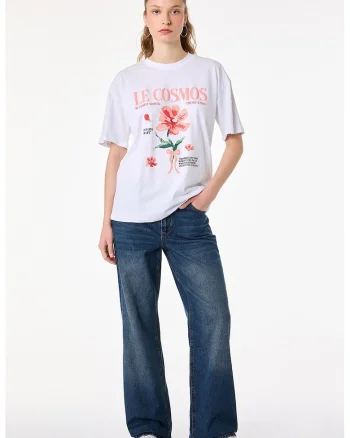 Tricou cu imprimeu grafic, Alb/Roz